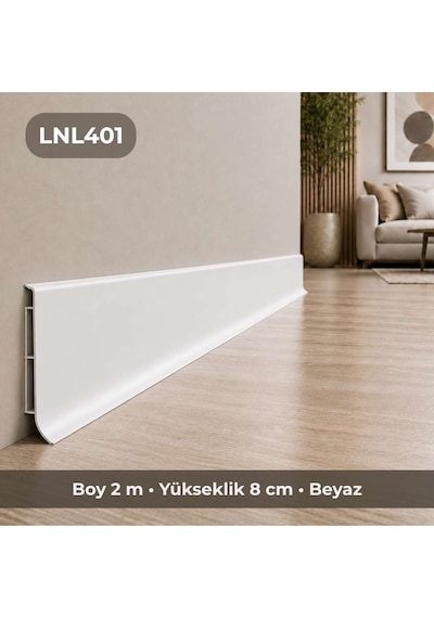 Linela Suya Dayanıklı Pvc Süpürgelik 8 Cm - Beyaz - Lnl401