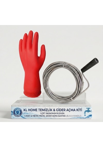 Kl Home Gider Açma Kiti - 3 Metre Metal Lavabo Açma Teli Ve Beybi Temizlik Eldiveni Açık Gri