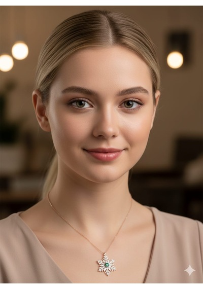 925 Ayar Papatya Silver Doğum Taşlı Baget Kar Tanesi Kolye.rose.gold.rodaj Gümüş