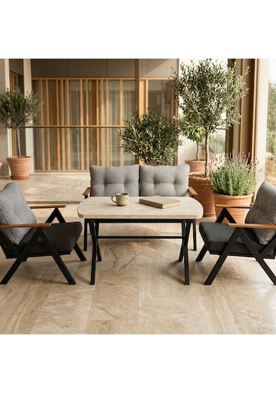 Venedik 2+1+1+ 70x120 Traverten Desenli Masa Metal Balkon Takımı Keten Dokulu Kumaş Siyah Metal - Bahçe Teras Oturma G Gri - Antrasit Venedik 2+1+1+ 70x120 Traverten Desenli Masa Metal Balkon Takımı Keten Dokulu Kumaş Siyah Metal - Bahçe Teras Oturma G Gri - Antrasit