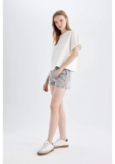 Defacto Mom Fit Yüksek Bel Jean Şort C0689ax24hsnm55 Gri