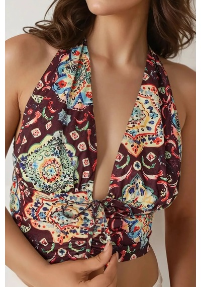 Hiccup Etnik Desenli Kısa Tank Top Çok Renkli