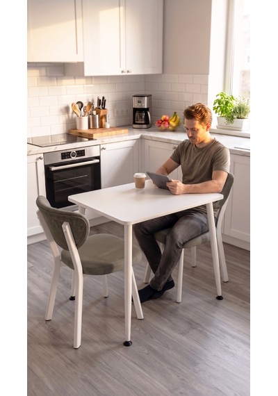 Belek Serisi Mdf Sabit 60x90 Beyaz Mutfak Masası Takımı 2 Adet Sandalye Beyaz Masa Cappucino Sandalye