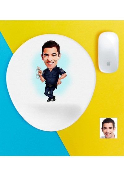 Kişiye Özel Bay Polis Karikatürlü Bilek Destekli Mouse Pad-2