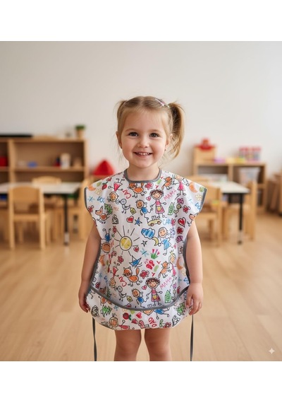 Lexroo Family 3-6 Yaş Kısa Kollu Sıvı Geçirmez Önlük, Makinede Yıkanabilir, Boya Çok Renkli