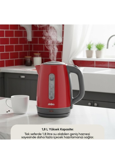 Sk-8031 Su Isıtıcı Kettle Paslanmaz Çelik, 1.8 L, Inox, Otomatik Kapanma Kırmızı