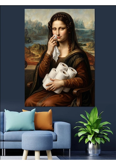 Tavşan Tutan Melankolik Mona Lisa Dekoratif Kanvas - Mdf Ahşap Tablo
