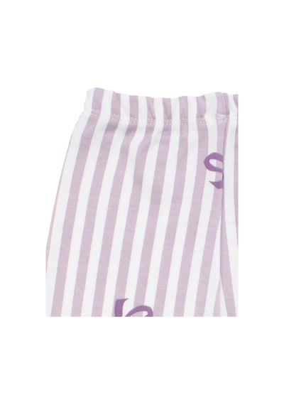 Bebegen Kız Bebek Beyaz Lila Fiyonklu Çizgili Pijama Takımı