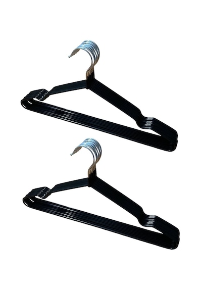 Siyah Kaydırmaz Silikon Kaplı, Metal Elbise Askısı, Pantolon Askısı, 10 Adet