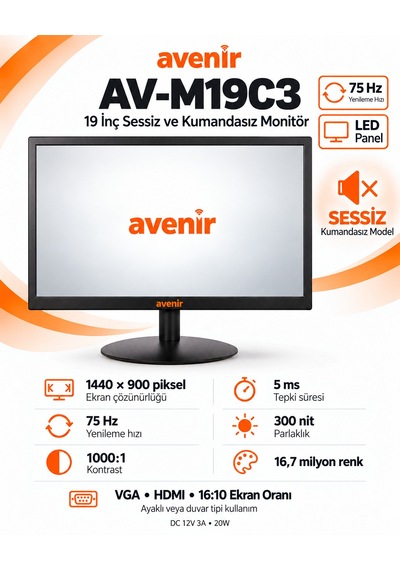 Av-m19c3 19 İnch 75hz 5ms Sessiz Kumandasız Monitör