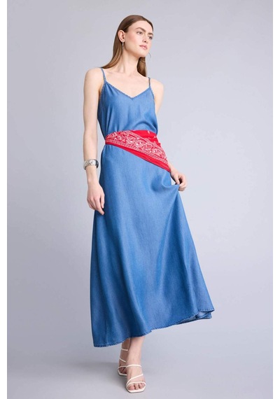 Defacto Fashıon Fıt Tencel Açık İndigo Midi Elbise H2539ax26hsnm85 İndigo-nm85