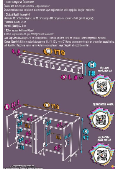 Zeta Portmanto Vestiyer Ayakkabılık Duvar Askılı Kapaklı 6 Bölmeli Hol Antre Çok Amaçlı Dolap 170 Cm