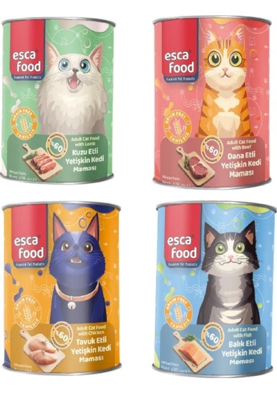 Esca Food 4 Farklı Aromalı Yetişkin Kedi Konserve Maması 4x415gr