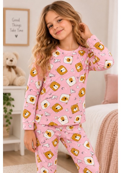 Free Beka Desenli Bisiklet Yaka %100 Pamuklu İnterlok Kumaş Kız Çocuk Uzun Kollu Pijama Takımı Pembe Free Beka Desenli Bisiklet Yaka %100 Pamuklu İnterlok Kumaş Kız Çocuk Uzun Kollu Pijama Takımı Pembe