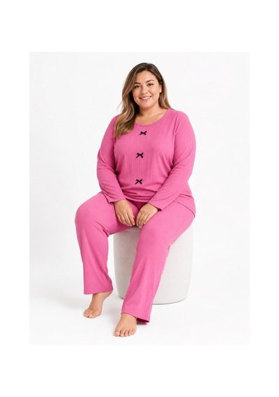 Sleeproom Büyük Beden Kadın Kaşkorse Mevsimlik Pembe Pijama Takımı