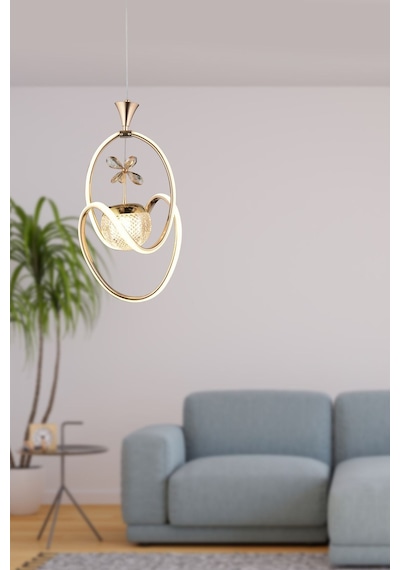 Ey-El Tasarım Badem Modern Sarkıt Led Avize 3 Renk Toplu Kelebek Taşlı Gold Kaplamalı Gold