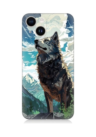 Apple Uyumlu iPhone 13 Fantastik Bulutlar Ve Kurt Desenli Silikon Kılıf