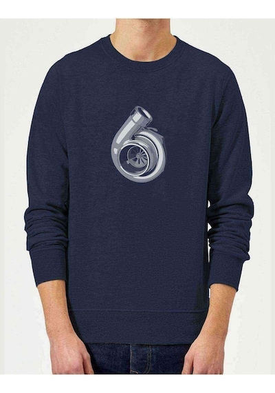 Turbo Baskılı Indigo Mavi Lacivert Erkek Örme Sweatshirt