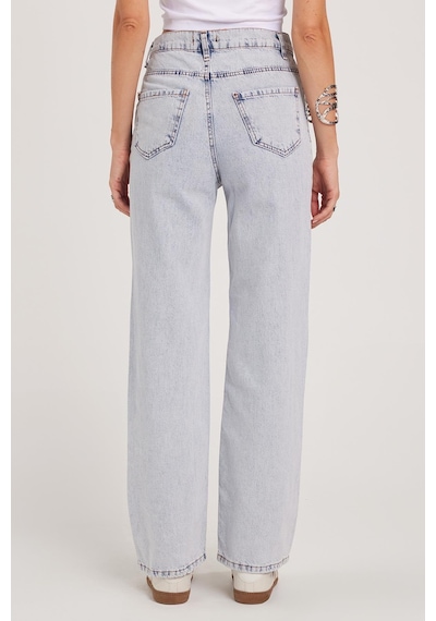 Tudors Kadın Regular Fit Klasik Kesim Pamuklu Bol Paça Açık Mavi Jean Pantolon-39520 Açık Mavi