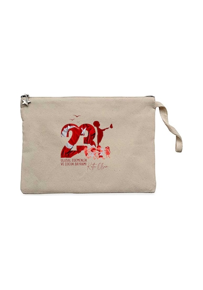 Ulusal Egemenlik Ve Çocuk Bayramı Krem Clutch Astarlı Cüzdan / El Çantası