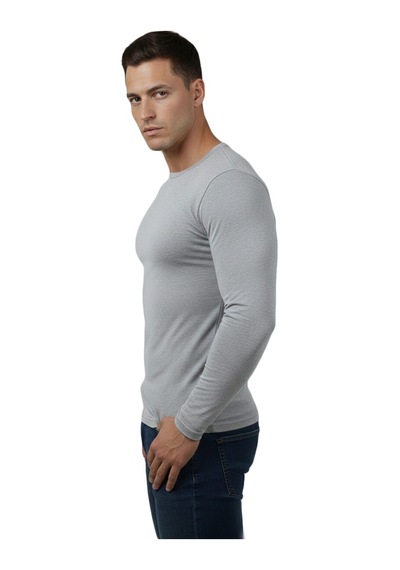 Deepsea Erkek Gri Uzun Kollu Dar Kalıp Ince Sıfır Yaka Sweatshirt 2300423 False Gri
