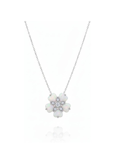 925 Ayar Papatya Silver Beyaz Kalp Opal Yasemin Çiçeği Kolye.rose.gold.rodaj Gümüş
