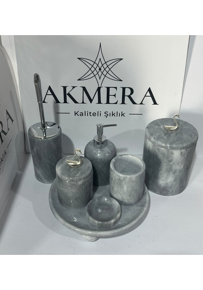 Lüks Gri Mermer Top Ayaklı 7 Parça Banyo Seti