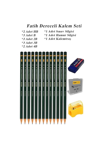Resim Kalemi Fatih Dereceli Kalem Seti Karakalem Seti Hb B 2b 3b 4b 5b 6b 16'lı Set Sınav Silgisi Ve Hamur Silgi Kalemtraş