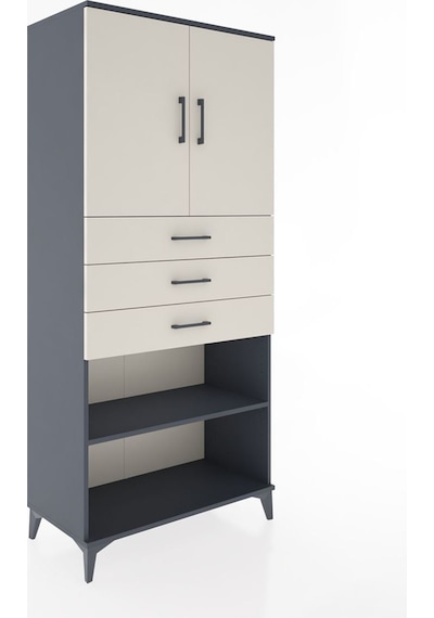 Hyperion Dolap 3 Raflı 3 Çekmeceli 2 Kapaklı 88x44x195 Antrasit-aytaşı Antrasit