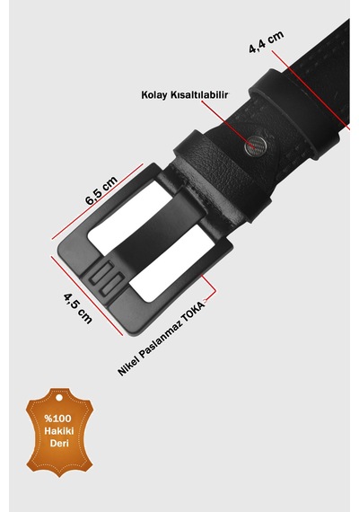 Rizzup Siyah %100 Hakiki Deri Erkek Spor Kemer Kolay Kısaltılabilir Kemer 2602686