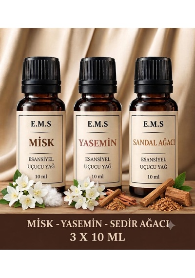Misk - Yasemin - Sedir Ağacı Esansiyel Uçucu Yağ Buhurdanlık Yağı Difüzör Esansı Oda Kokusu Mum Esansı 3 X 10 Ml. Karışık Misk - Yasemin - Sedir Ağacı Esansiyel Uçucu Yağ Buhurdanlık Yağı Difüzör Esansı Oda Kokusu Mum Esansı 3 X 10 Ml. Karışık