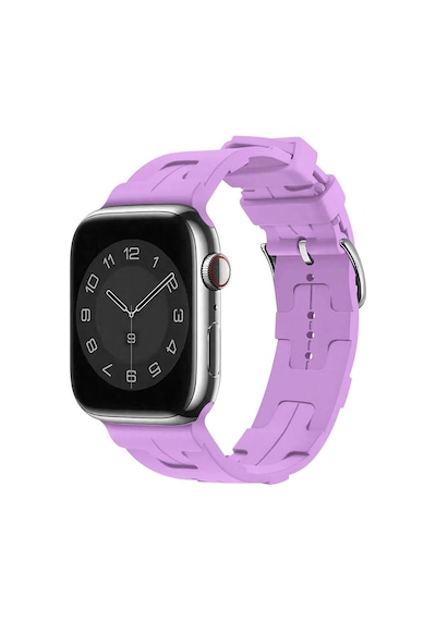 Ekılıf - Apple Uyumlu  Watch 7 45mm - Kordon Silikon Kordon Krd-92 - Mor