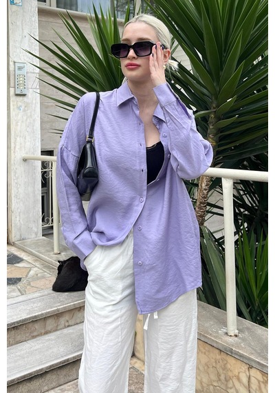 Madmext Lila Uzun Kollu Oversize Gömlek Mg2003-lila Lila