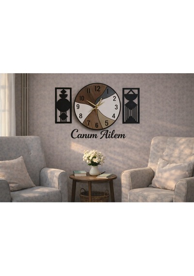Duvar Saati 40 Cm Çiçekler 30 Cm Dir Canım Ailem Temalı No62 Çok Renkli