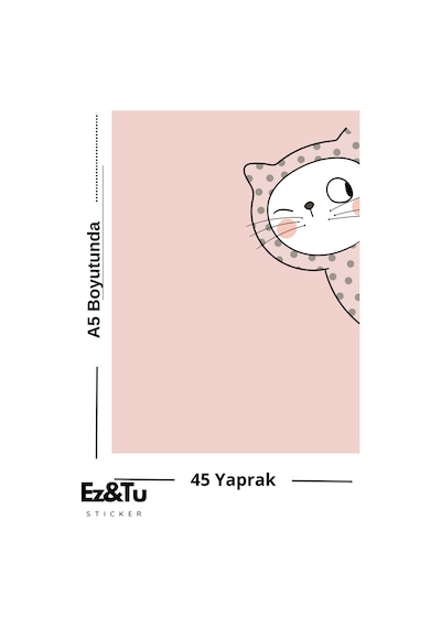 Puantiyeli Kedi A5 Defter 45 Yaprak Minimal Koleksiyon Çok Renkli