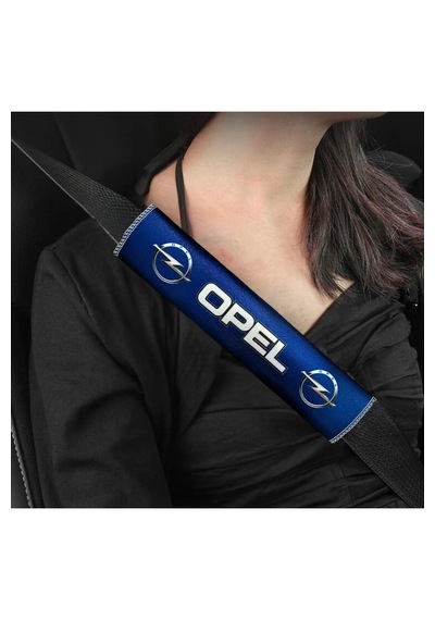 Opel Logolu Mavi Dijital Baskılı Araç Emniyet Kemer Pedi 2 Li Set Konforlu & Şık Kemer Koruyucu