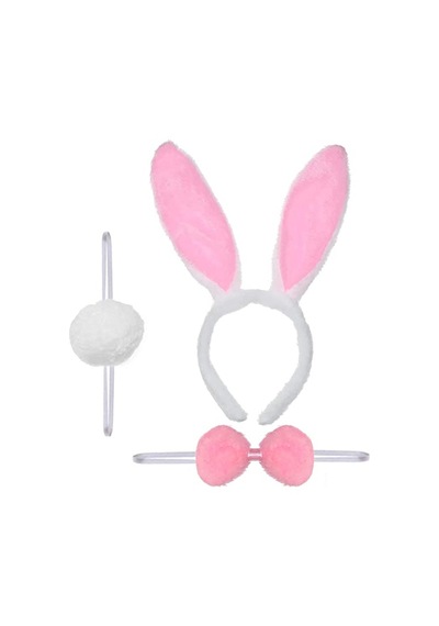 Tavşan - 574 - Kostüm Seti Taç Papyon Kuyruk - Shopgpt - Pembe Renk