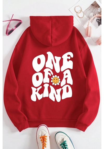 One Of A Kind Baskılı Oversize Sweatshirt Kırmızı