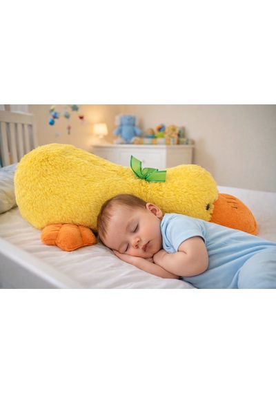 Merty Avm 55 Cm Peluş Yatan Ördek - Yumuşak Uyku Arkadaşı & Çocuk Odası Dekoratif Yastık Ce Sertifikalı Sarı