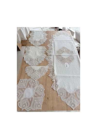 Salon Takımı Çeyizlik Krem Runner Set 5 Parça Keten Ranır Masa Konsol Sehpa Örtüsü Kartanesi Bzckh1964 Çok Renkli