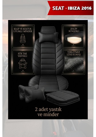 İbiza 2016 Uyumlu Siyah Renk Premium Lüks 2 Adet Minder Ve Yastık