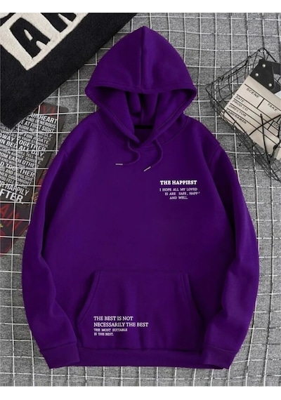 Altamira Unisex Happiest Baskılı Oversize Kapşonlu Sweatshirt 001