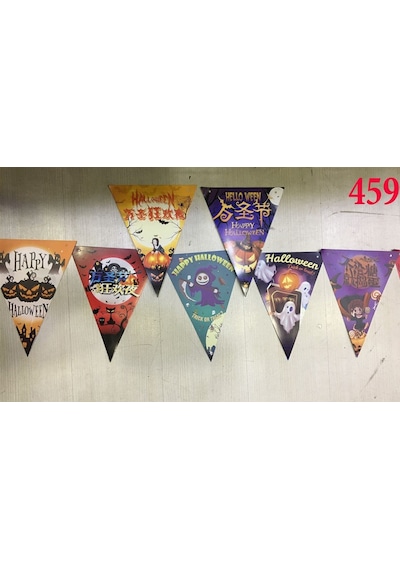 Lüks  Baskılı  Üçgen  Model  Halloween  Banner  Süs  Bayrak  8  Li