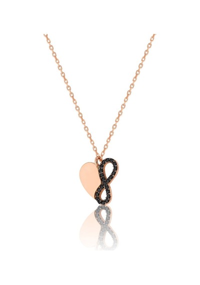 925 Ayar Gümüş Zirkon Taşlı Kalp Sonsuzluk Kadın Kolye 12 Mm Rose-siyah Rose