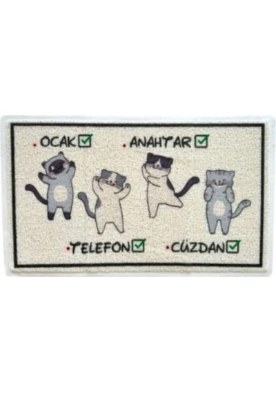 Esonez Unr Pas009 Kedi Desenli Dikdörgen Paspas 45x75 Çok Renkli