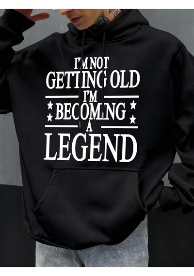 Startmore Startmoreyaşlanıyorum Değilim, Efsane Oluyorum Baskılı Polar Erkek Kapüşonlu Üstleri Sonbahar Hoody Gü Siyah