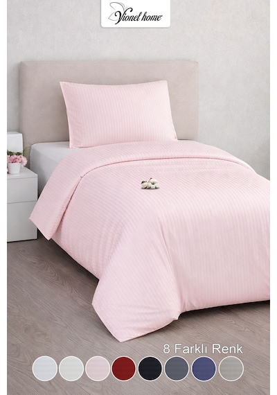Tek Kişilik %100 Pamuk Saten Nevresim Seti Premium Seri 8 Renk Seçeneği 160x220 Pembe