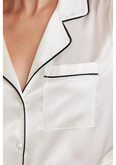 Pierre Cardin Saten Biyeli Şort Pijama Takımı Ekru 1205 Ekru