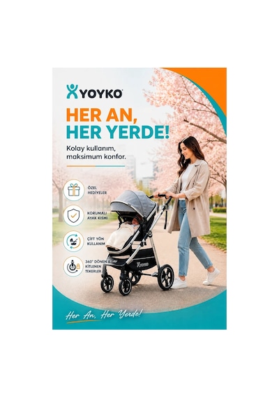 Yoyko Luxury İ-size Travel Sistem Bebek Arabası 3 İn 1 Gri Silver