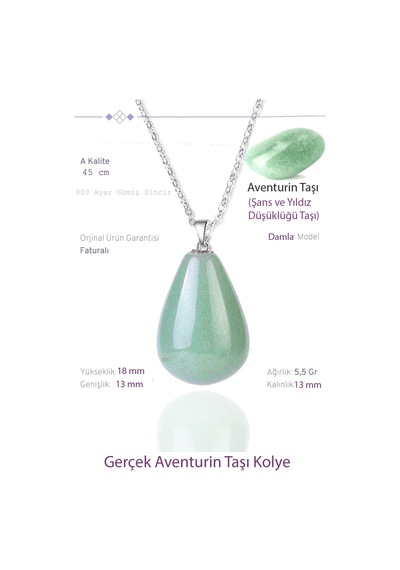 Erilsa Sertifikalı Damla Model Gerçek Aventurin Taşı Kolye Çok Renkli
